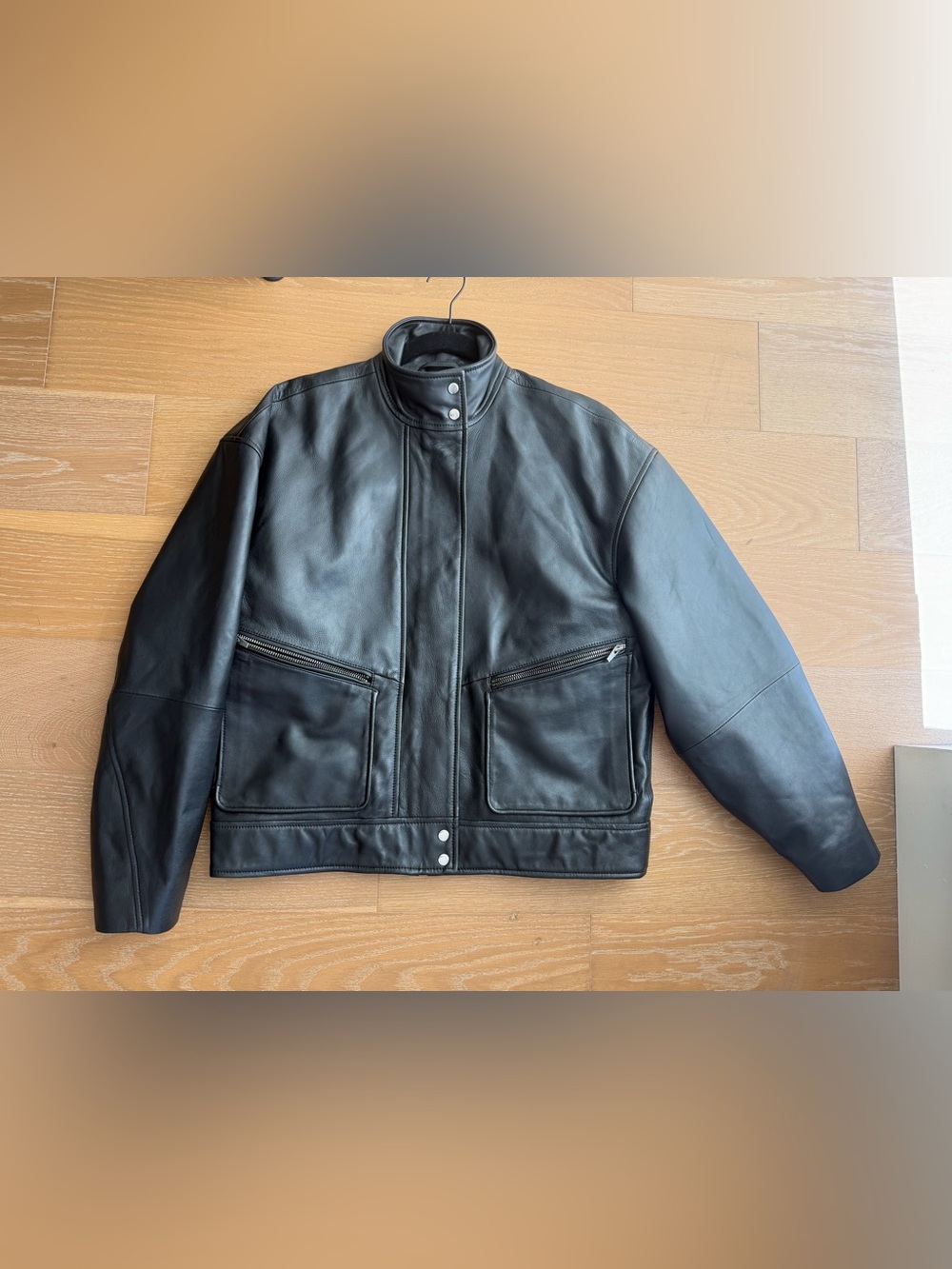 NEW Reformation Veda Harrison Leather Oversized Bomber Jacket, Black XS - Picture 11 of 16